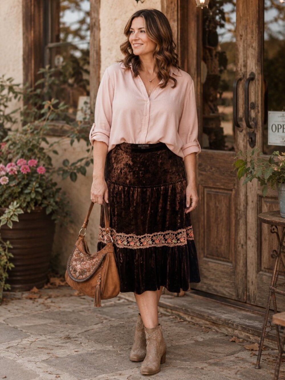 Velvety! Swing Embellished Velvet Skirt – Size Large